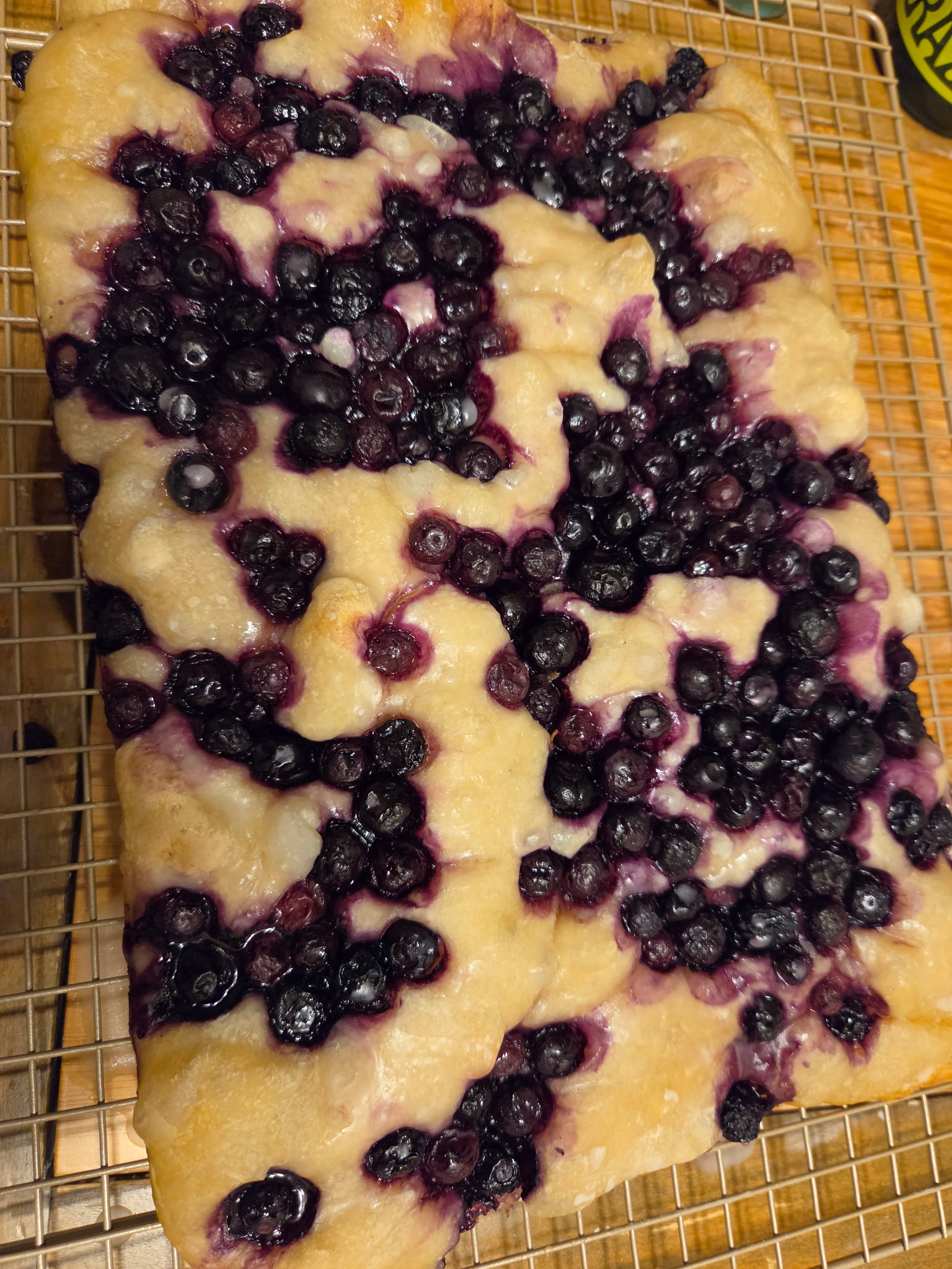 Close-up slice of Blueberry Lemon Glaze Focaccia